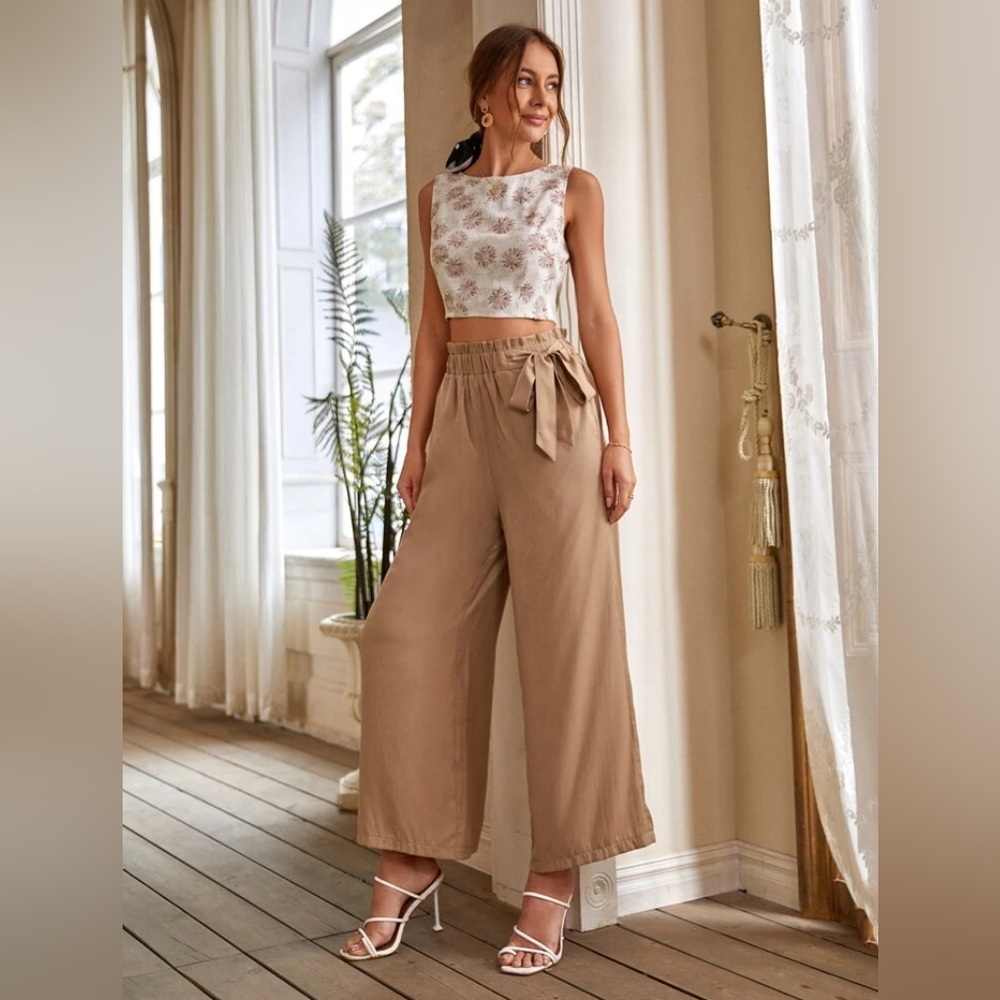 NEW Shein Boho Floral Tie Back Crop Top